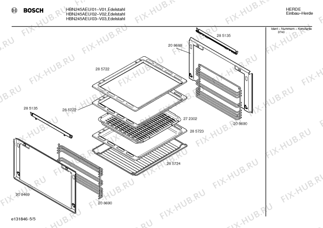 Схема №3 HBN245AEU с изображением Панель для плиты (духовки) Bosch 00287049