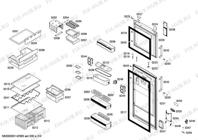 Схема №3 KDN40A43 с изображением Дверь для холодильной камеры Bosch 00248853
