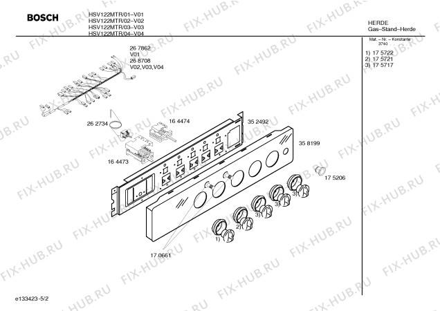 Схема №4 HSV122MTR с изображением Панель управления для плиты (духовки) Bosch 00358199
