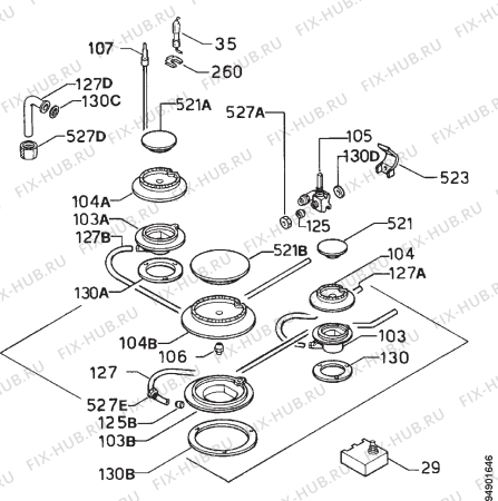 Взрыв-схема плиты (духовки) Electrolux EHI301X - Схема узла Functional parts 267