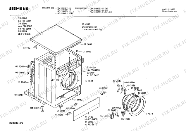 Взрыв-схема стиральной машины Siemens WV54000341 SIWAMAT 540 - Схема узла 02