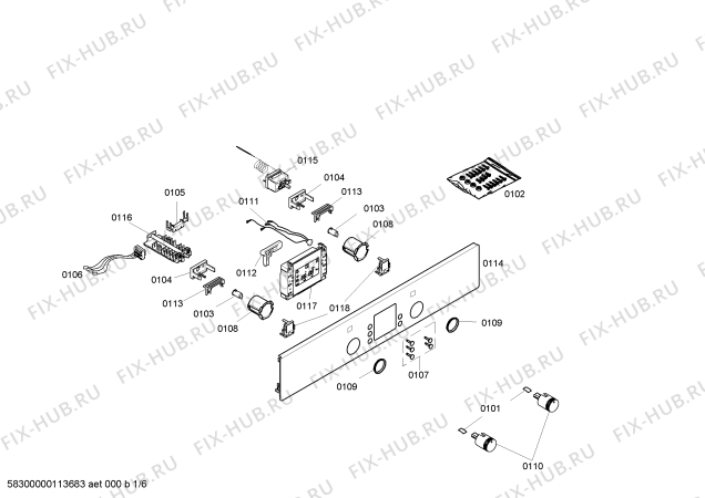 Схема №5 HBN430520F с изображением Панель управления для духового шкафа Bosch 00660744