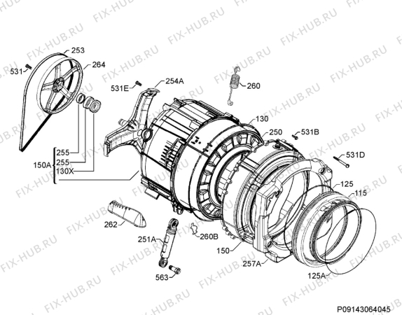 Взрыв-схема стиральной машины Electrolux EWN148540S - Схема узла Functional parts 267