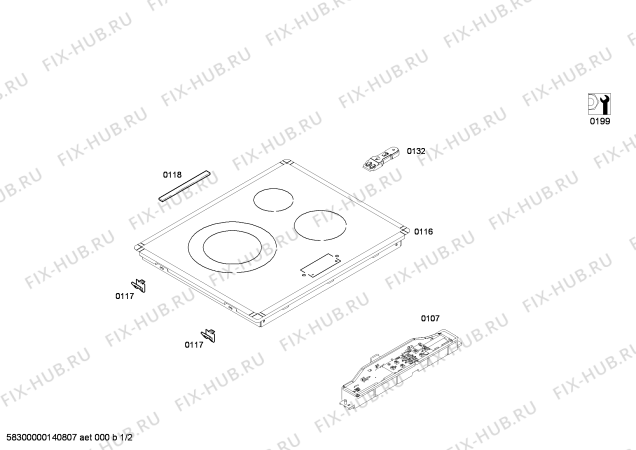 Схема №1 4ET613XT с изображением Стеклокерамика для плиты (духовки) Bosch 00683470