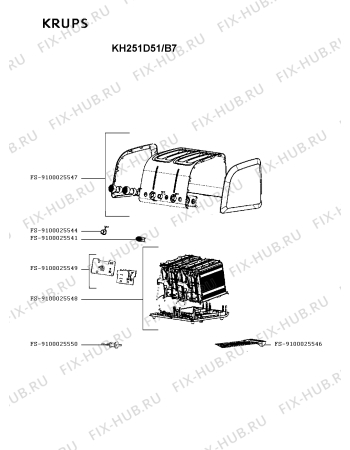 Схема №1 KH251D51/B7 с изображением Клавиша для электротостера Krups FS-9100025541