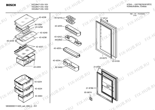 Схема №2 K4435X2IE с изображением Дверь для холодильной камеры Bosch 00218791