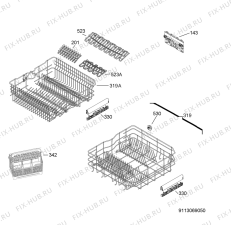 Взрыв-схема посудомоечной машины Electrolux ESI67040XR - Схема узла Basket 160