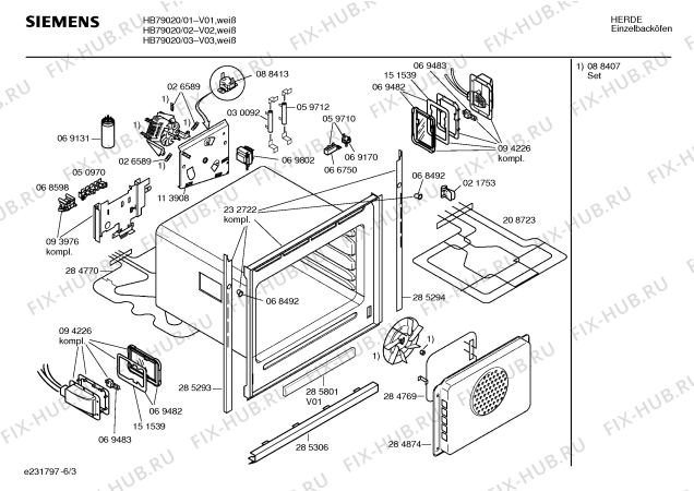Взрыв-схема плиты (духовки) Siemens HB79020 - Схема узла 03