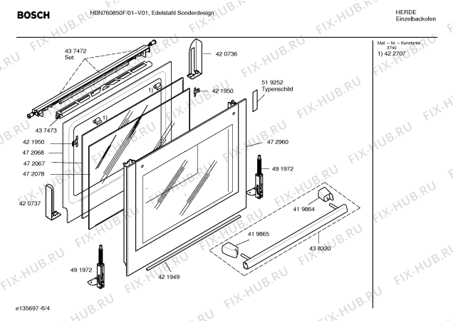 Схема №4 HBN760850F с изображением Фронтальное стекло для духового шкафа Bosch 00472960