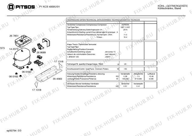 Взрыв-схема холодильника Pitsos P1KCS4000U - Схема узла 03
