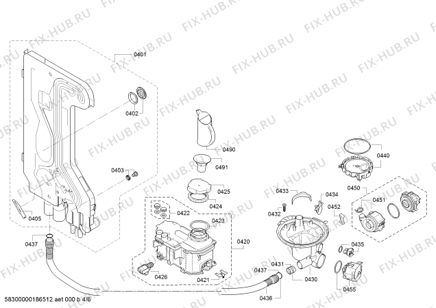 Взрыв-схема посудомоечной машины Bosch SMS24AW00E Silence, Serie 2 - Схема узла 04