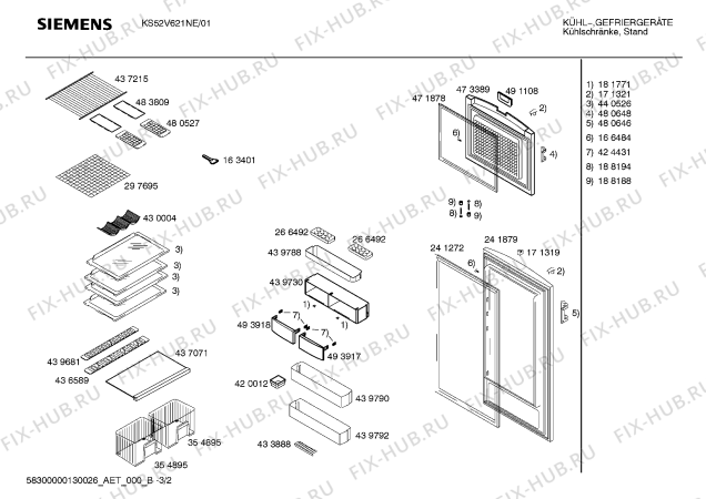 Взрыв-схема холодильника Siemens KS52V621NE - Схема узла 02