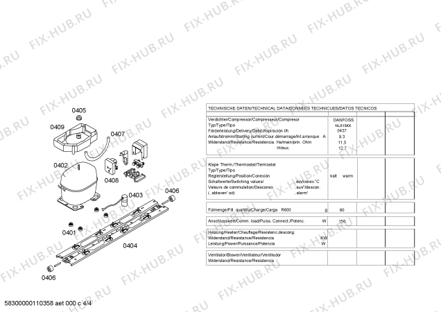 Взрыв-схема холодильника Bosch KGU44124FF - Схема узла 04
