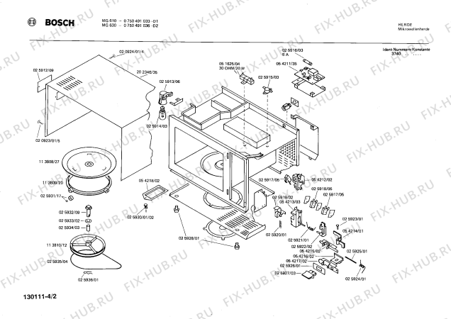 Взрыв-схема микроволновой печи Bosch 0750491033 MG610 - Схема узла 02