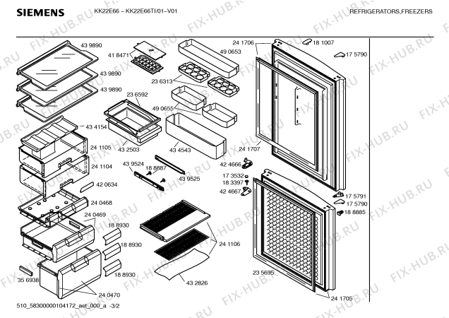 Схема №3 KK22E66TI с изображением Дверь для холодильника Siemens 00241706