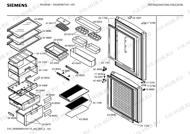 Схема №3 KK22F66TI с изображением Наклейка для холодильной камеры Siemens 00439271