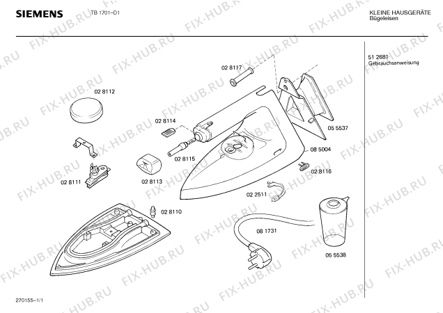 Схема №1 TB1701 с изображением Крышка для электропечи Siemens 00085004