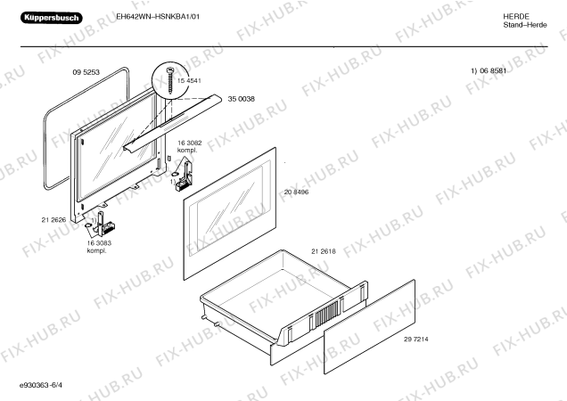 Схема №5 HSNKBA1 EH 642 WN с изображением Ручка управления духовкой для духового шкафа Bosch 00166862