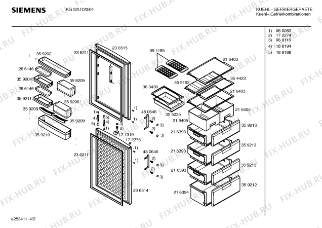 Схема №4 KG32U20 с изображением Дверь для холодильной камеры Siemens 00236515