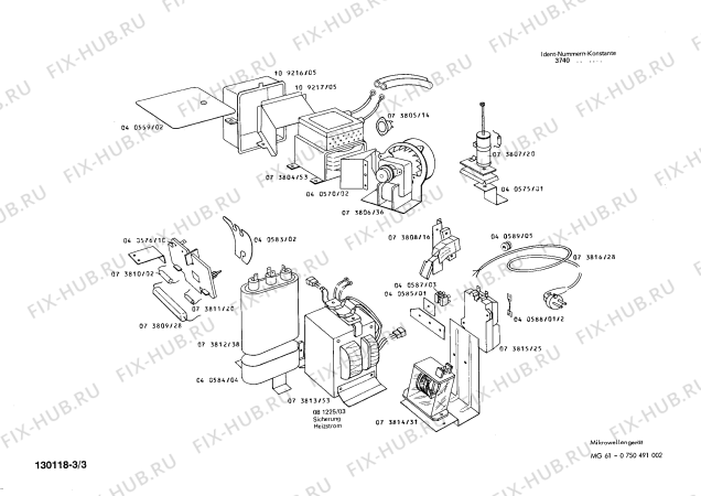 Взрыв-схема микроволновой печи Bosch 0750491002 MG61 - Схема узла 03