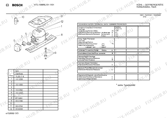 Схема №3 KTL1588NL с изображением Планка ручки для холодильной камеры Bosch 00296847