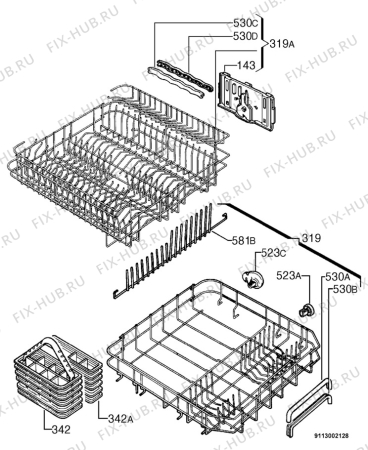 Взрыв-схема посудомоечной машины Rex IT962WRDNS - Схема узла Basket 160