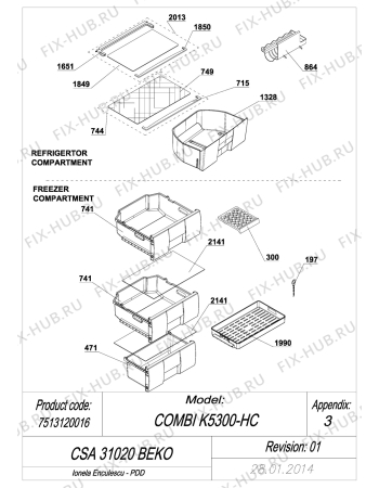 Взрыв-схема холодильника Beko CSA31020 (7513120016) - EXPLODED VIEW SHELVES_NEW VERSION CSA 31020 BEKO