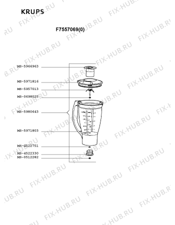 Взрыв-схема кухонного комбайна Krups F7557069(0) - Схема узла XP000550.5P3