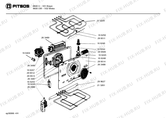 Взрыв-схема плиты (духовки) Pitsos 9600UW - Схема узла 04