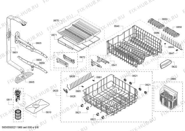 Взрыв-схема посудомоечной машины Bosch SHXM4AY55N SilencePlus 48dBA - Схема узла 06