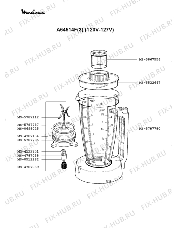 Взрыв-схема кухонного комбайна Moulinex A64514F(3) - Схема узла VP001198.3P3