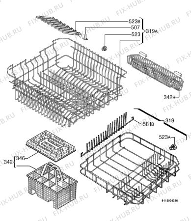 Взрыв-схема посудомоечной машины Electrolux ESF6130 - Схема узла Basket 160