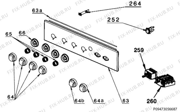 Взрыв-схема плиты (духовки) Zanussi ZCG560NW - Схема узла Command panel 037