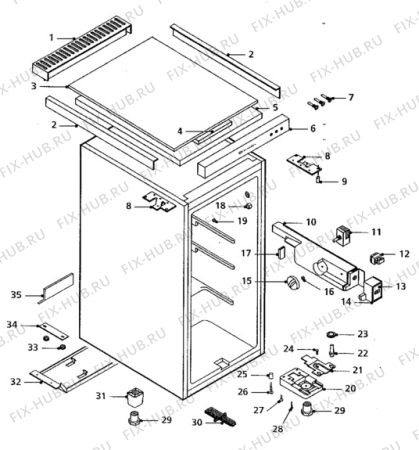 Взрыв-схема холодильника Electrolux EU1040T/CH - Схема узла Cabinet + armatures