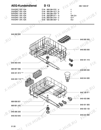 Взрыв-схема посудомоечной машины Aeg FAV875I-W  I - Схема узла Baskets, tubes 061