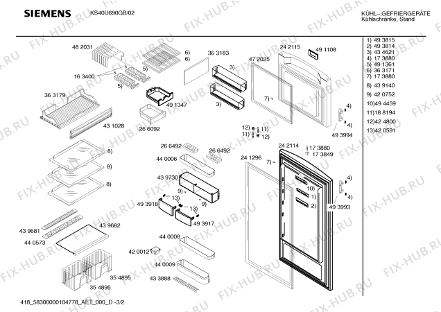 Схема №3 KS40U690GB с изображением Дверь для холодильной камеры Siemens 00242114