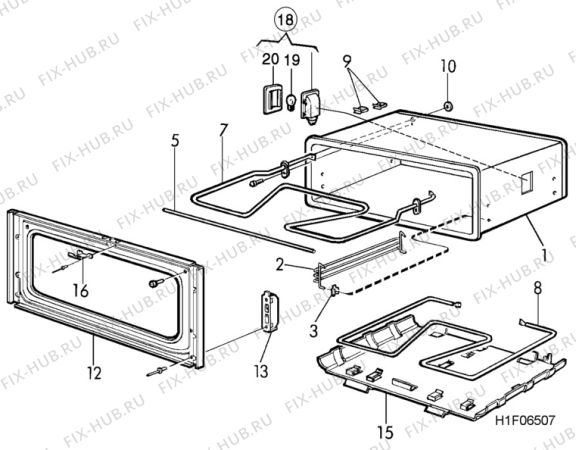 Взрыв-схема комплектующей Elektro Helios SK7268 - Схема узла H10 Oven Cavity (small)