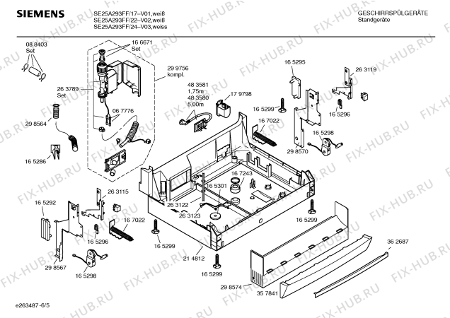 Схема №6 SE25A293FF с изображением Набор кнопок для посудомойки Siemens 00187350