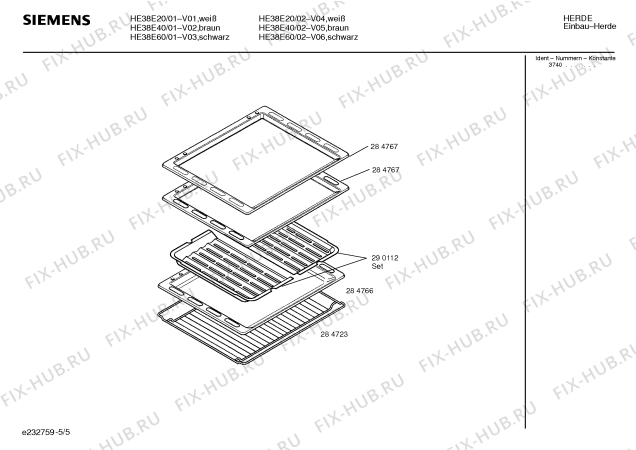Взрыв-схема плиты (духовки) Siemens HE38E40 - Схема узла 05