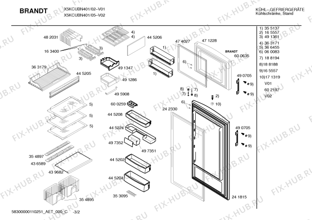 Взрыв-схема холодильника Brandt X5KCUBN401 - Схема узла 02