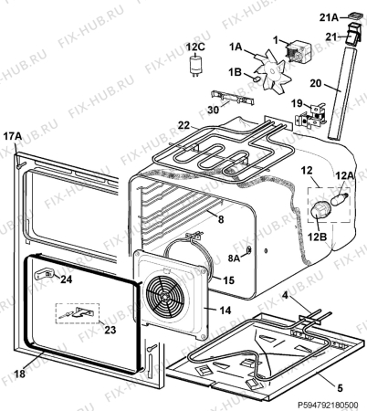 Взрыв-схема плиты (духовки) Electrolux EKC70062 400V - Схема узла H10 Main Oven Cavity (large)