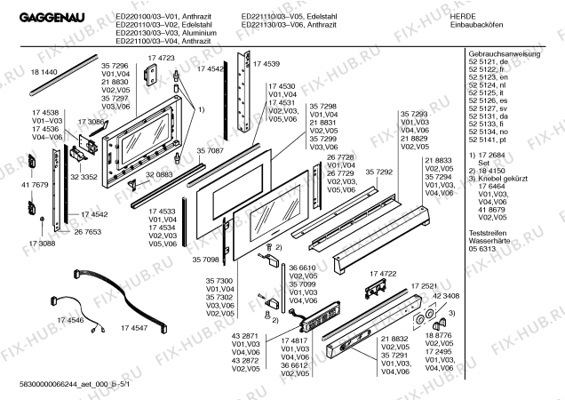 Схема №5 ED221130 с изображением Инструкция по эксплуатации Gaggenau для плиты (духовки) Bosch 00525124