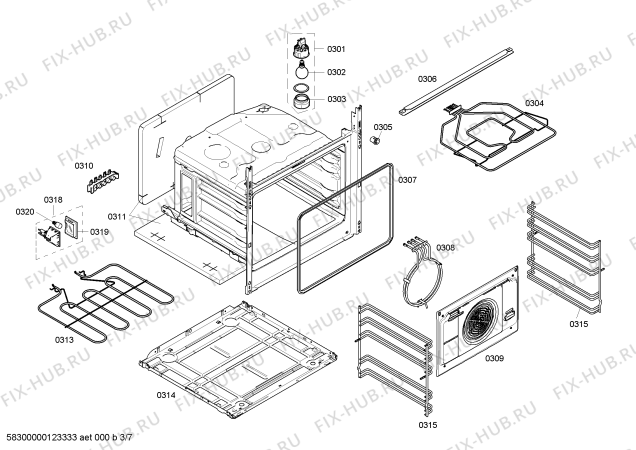 Взрыв-схема плиты (духовки) Bosch HLN444420V - Схема узла 03