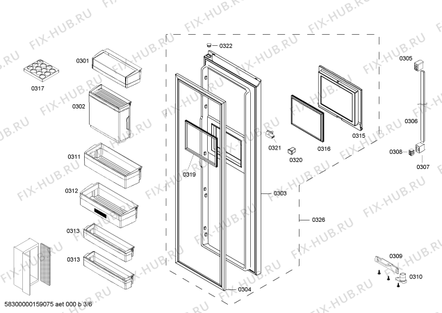 Схема №4 KAD63V00TI с изображением Уплотнитель двери для холодильника Siemens 00679082