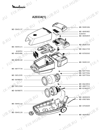 Взрыв-схема пылесоса Moulinex A20334(1) - Схема узла AP002308.6P2