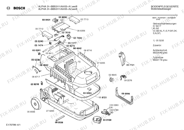 Схема №4 BBS3111AA ALPHA 31 с изображением Панель для мини-пылесоса Bosch 00088356