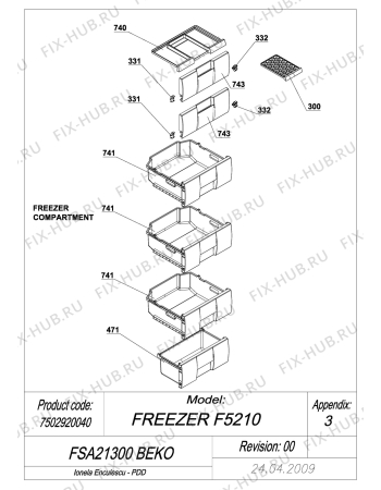 Взрыв-схема холодильника Beko BEKO FSA 21300 (7502920040) - EXPLODED VIEW SHELFS FSA 21300 BEKO