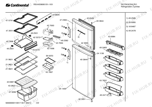 Взрыв-схема холодильника Continental RSU435806V, Continental - Схема узла 02