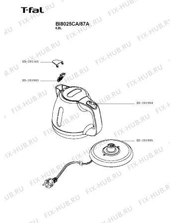 Схема №1 BI8025CA/87A с изображением Корпусная деталь для чайника (термопота) Seb SS-201904