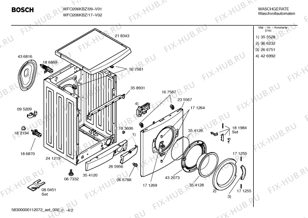 Взрыв-схема стиральной машины Bosch WFO206KBZ - Схема узла 02